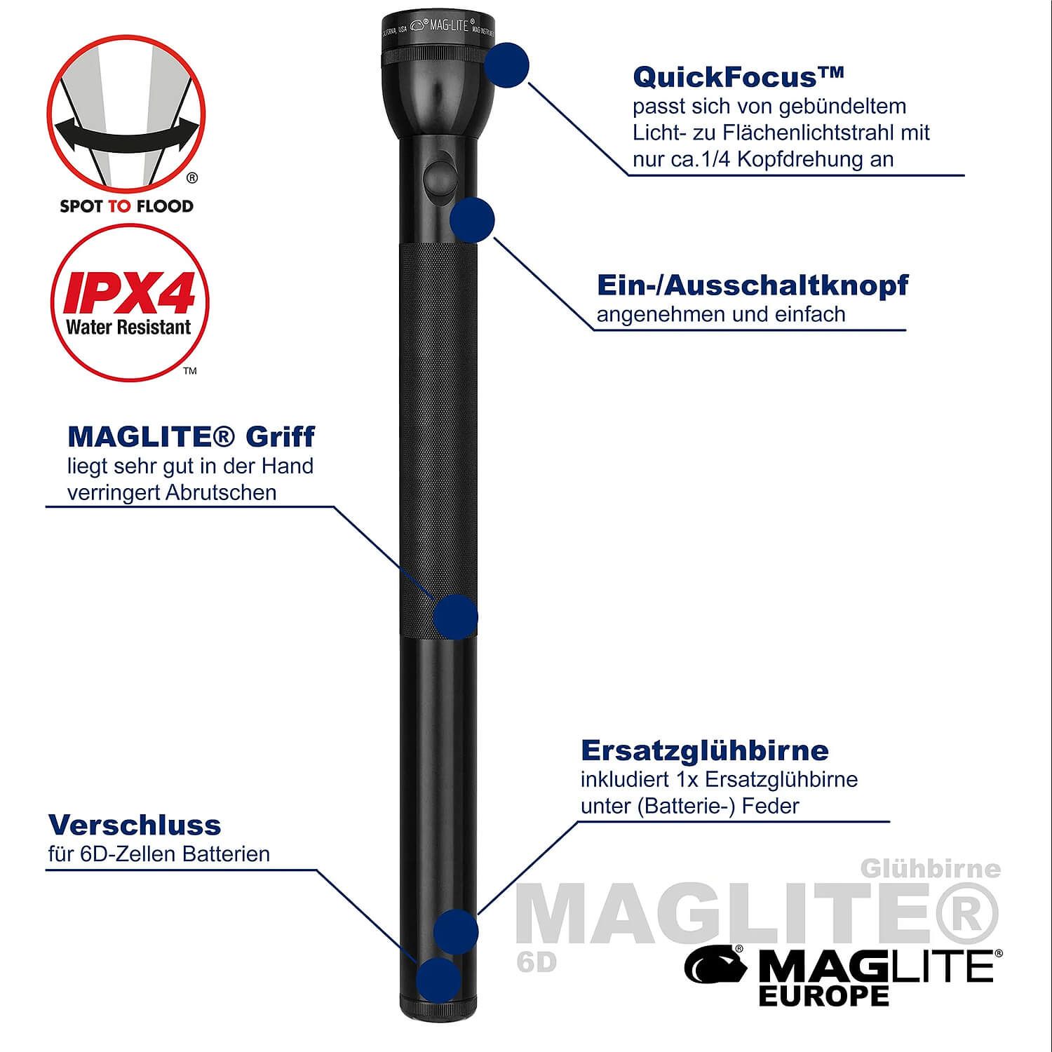 Classic Maglite 6D Xenon Taschenlampe