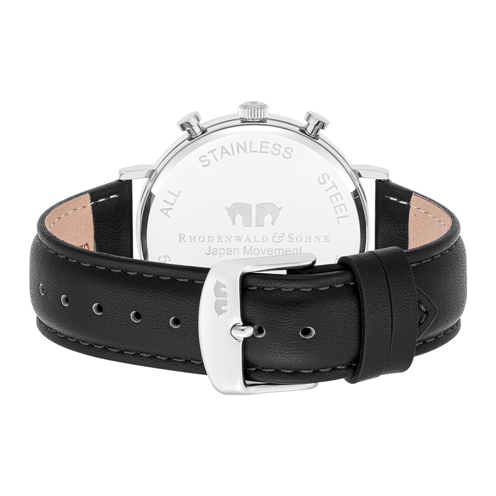 Rhodenwald & Söhne Chronographe Arakon en Argent Cuir véritable en Noir Montre