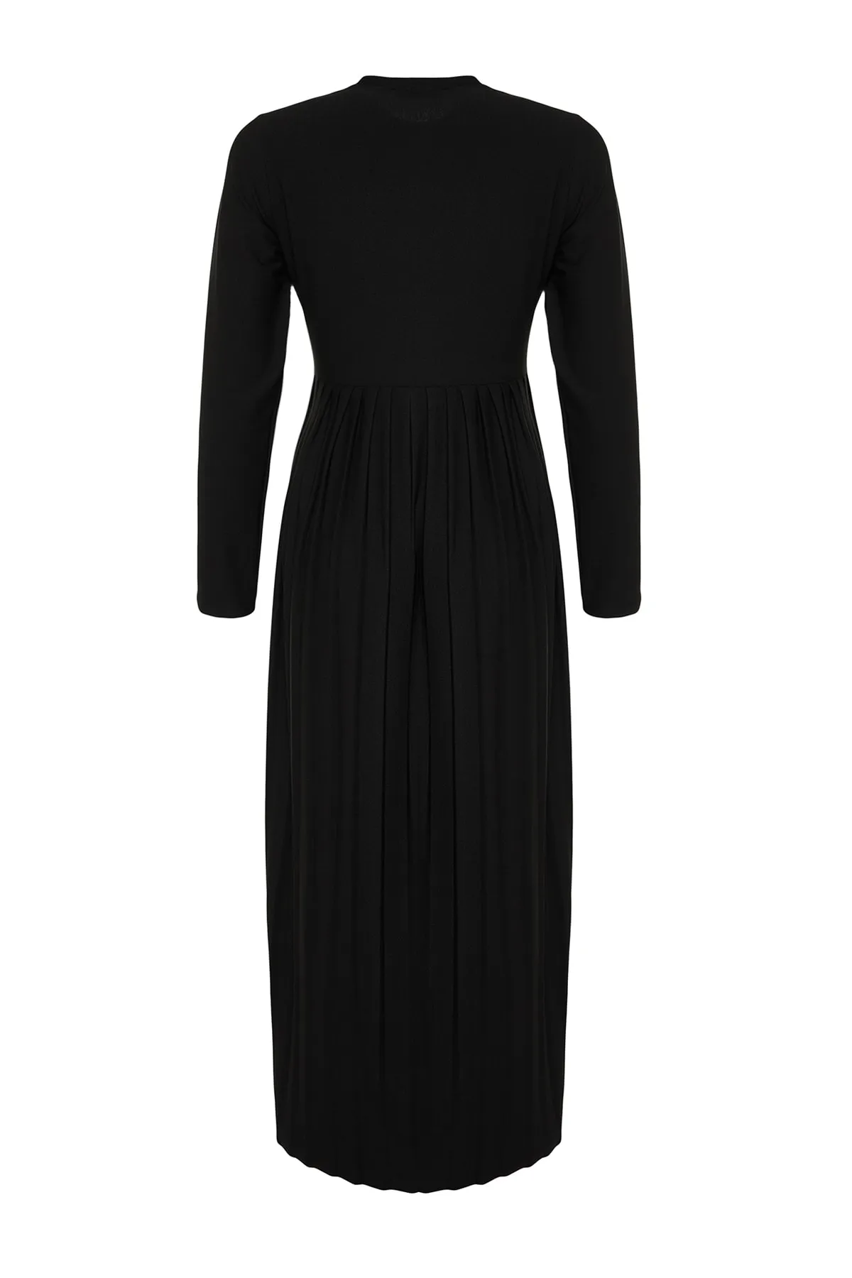 Trendyol Modest  Schwarzes, plissiertes Scuba-Strickkleid mit Rock TCTAW24EL00000