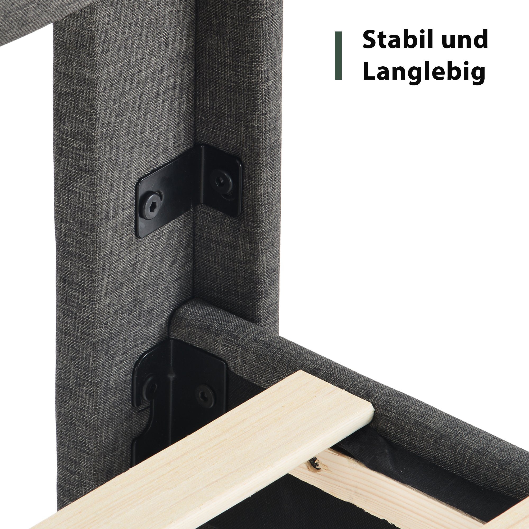 Flieks Polsterbett, Holzbett Einzelbett mit Lattenrost Leinen 90x200cm