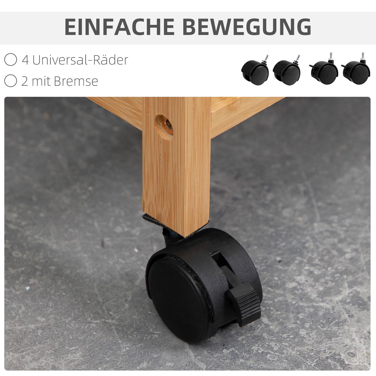HOMCOM Wäschekorb Wäschebox mit 2 Stoffbeutel Wäschesack Wäschesammler mit Rollen Aufbewahrungskorb Bambus Naturholz Grau 42 x 35 x 84,5 cm