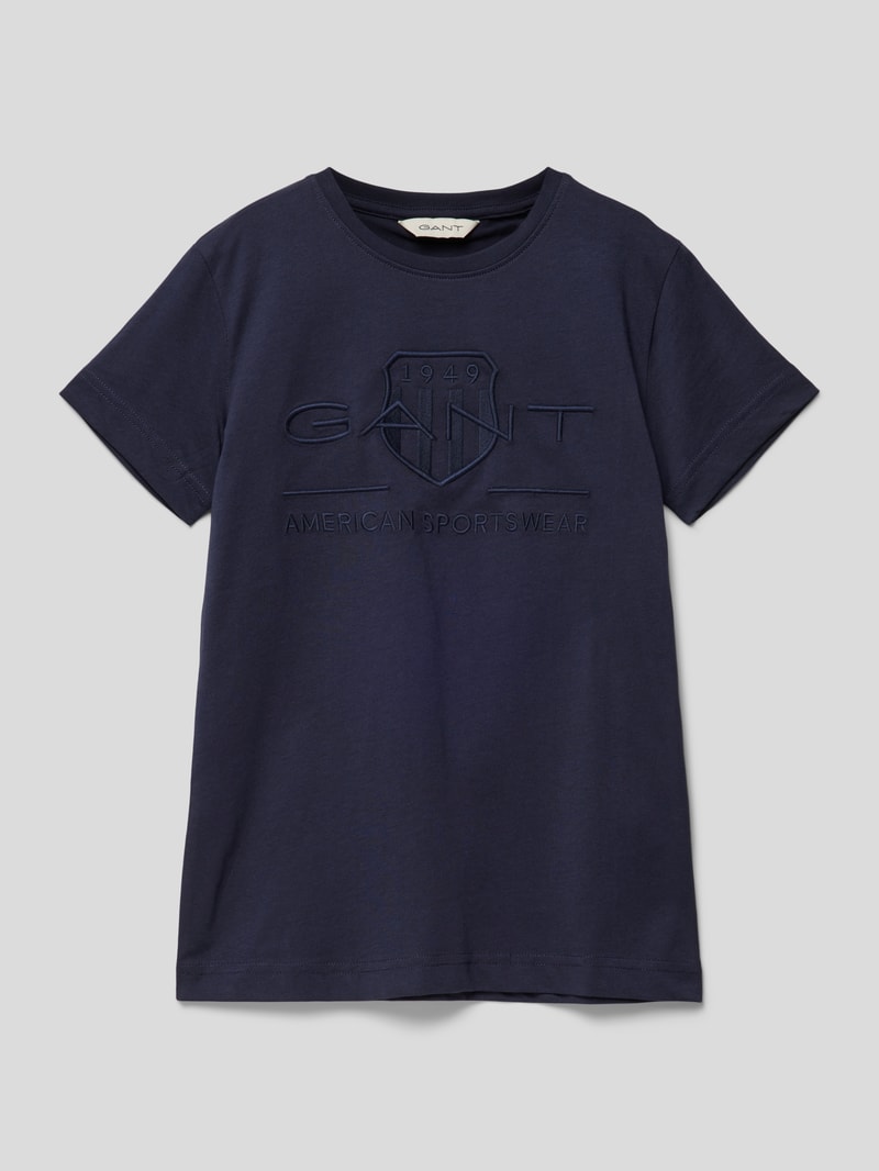 T-Shirt mit Label-Stitching Modell 'TONAL' in blau