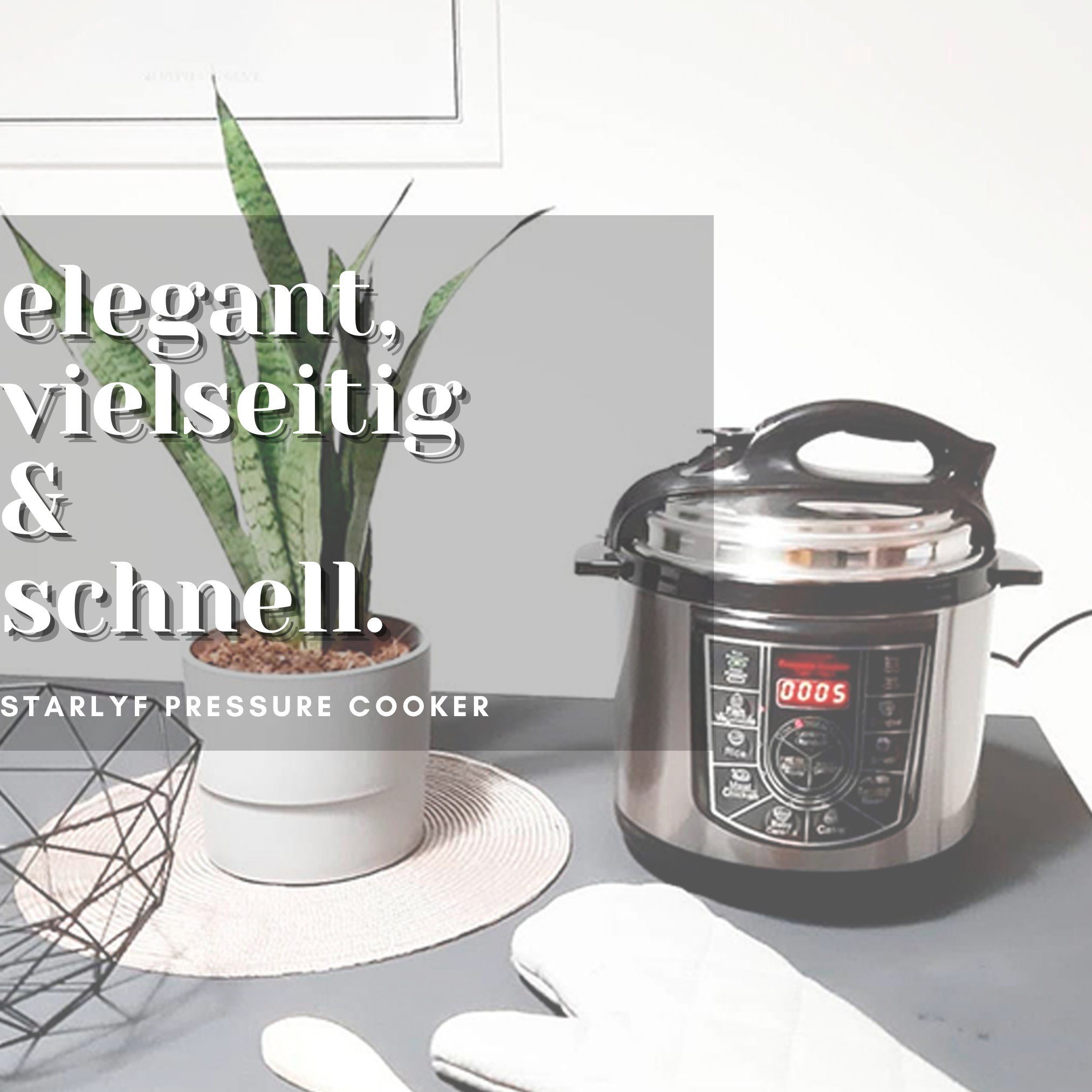 Starlyf Reiskocher Pressure Cooker, 800 W, Schnellkochtopf, Multikocher, 8 Programme, Antihaftbeschichtung