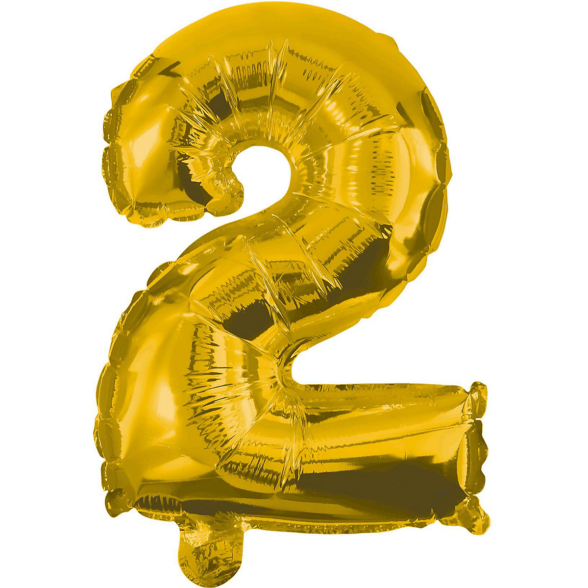 Folienballon Zahl 2 gold, 85 cm, inkl. Pustehalm
