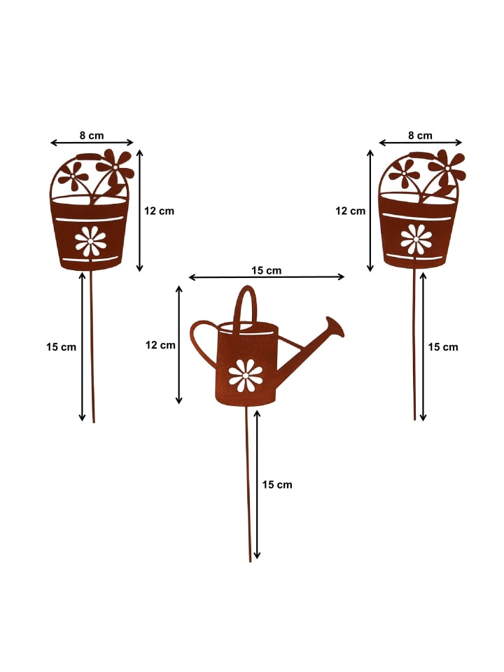 UNUS 3er Set Gartenstecker Rost Gießkanne und Blumentöpfe in Braun günstig kaufen onesize