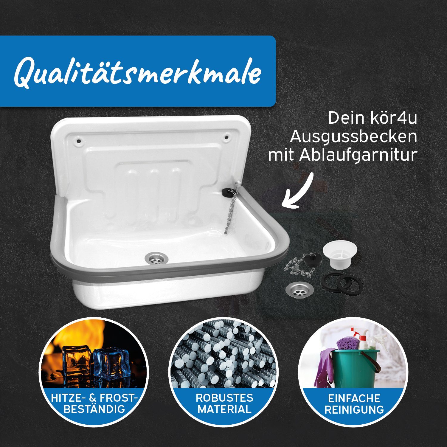 kör4u Waschbecken kör4u Ausgussbecken aus Stahl weiß (Set)