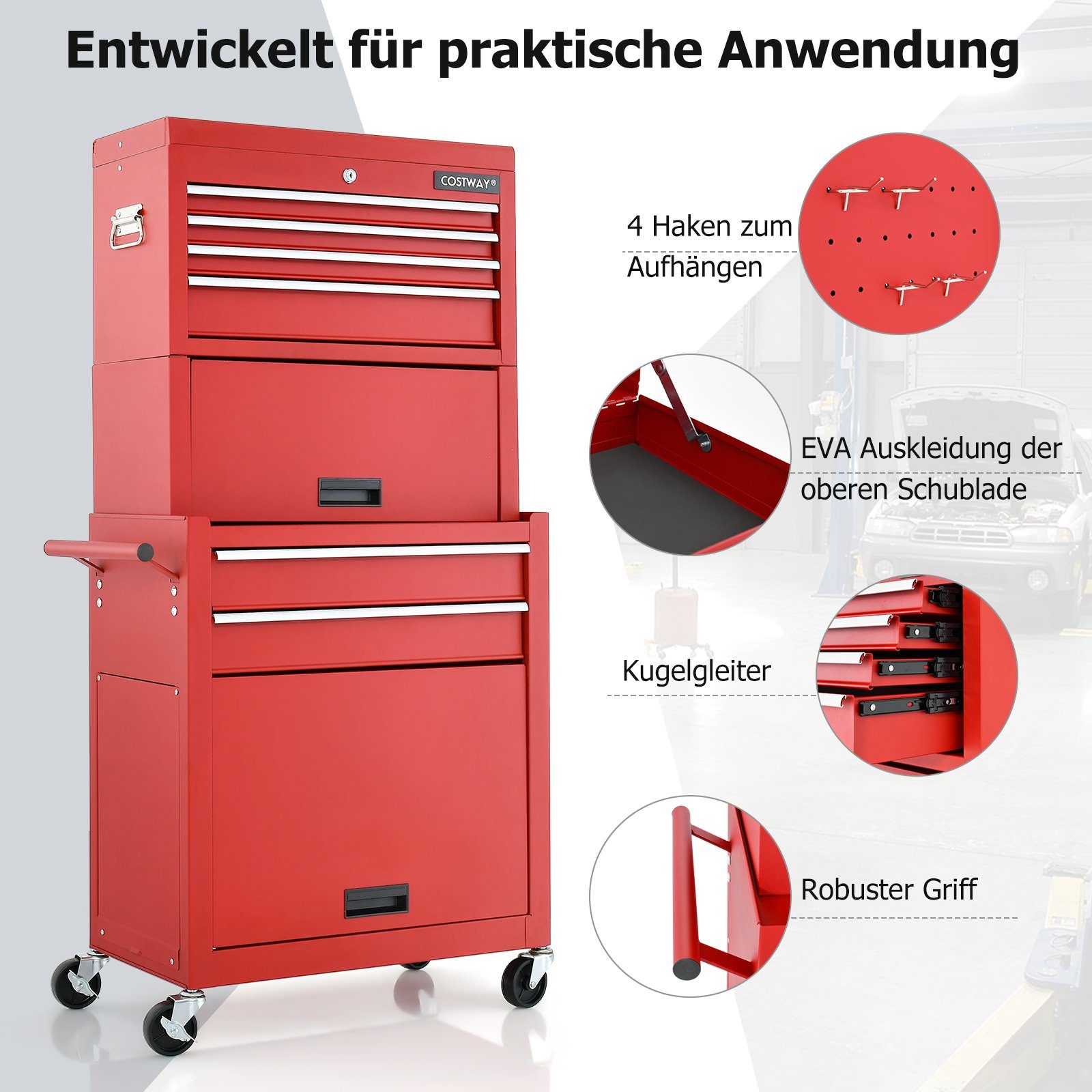 COSTWAY Werkstattwagen, max. Traglast:90,00 kg, mit 9 Fächer, abschließbar
