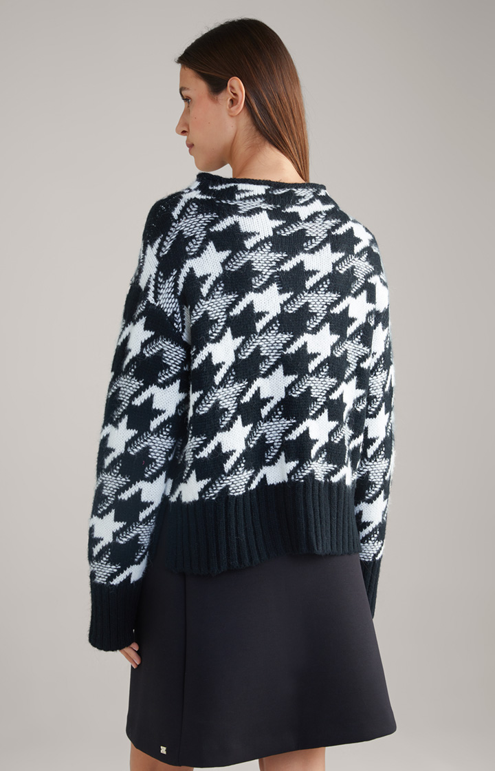 Wool-Blend-Strickpullover in Schwarz/Weiß gemustert