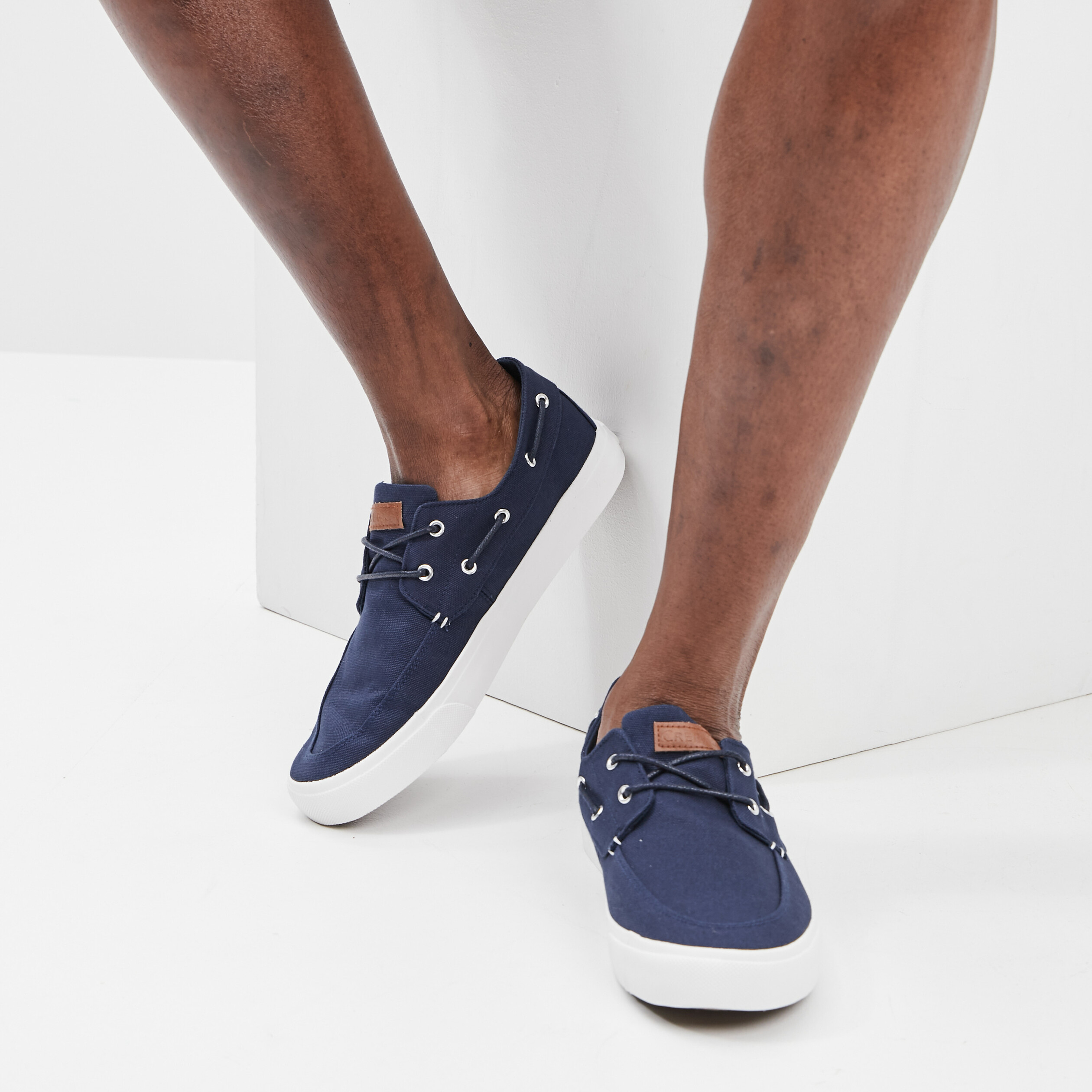Chaussures bateau en toile bleu marine homme | La Halle