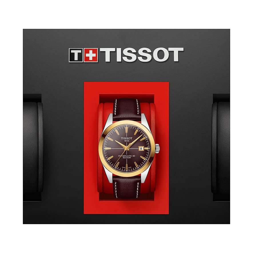 Tissot Herrenuhr Gentleman Powermatic 80 Silicium Solid 18K Goldlünette