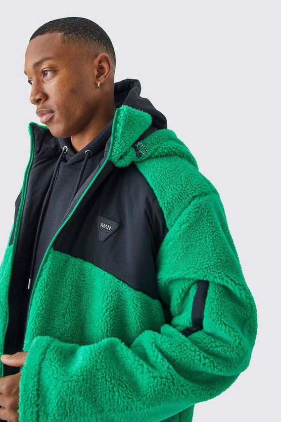 Jacke aus Borg & Nylon Jacke mit Kapuze