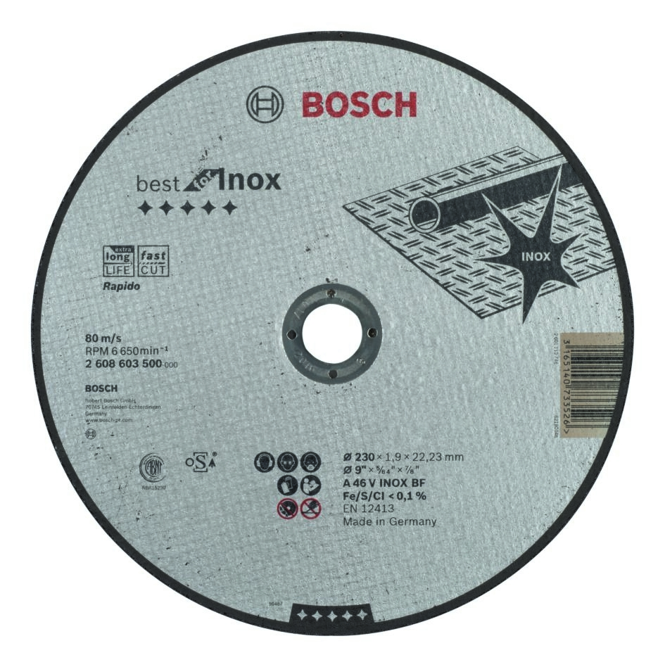Bosch Blue Accessories 2608603500 Rak kapskiva Bäst för rostfritt stål - Rapido A 46 V Rostfritt stål BF, 230 mm, 1,9 mm