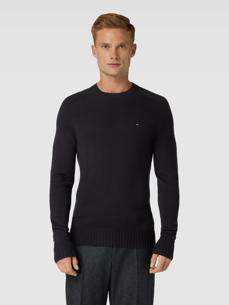 Strickpullover mit Label-Stitching Modell 'MERINO' in schwarz