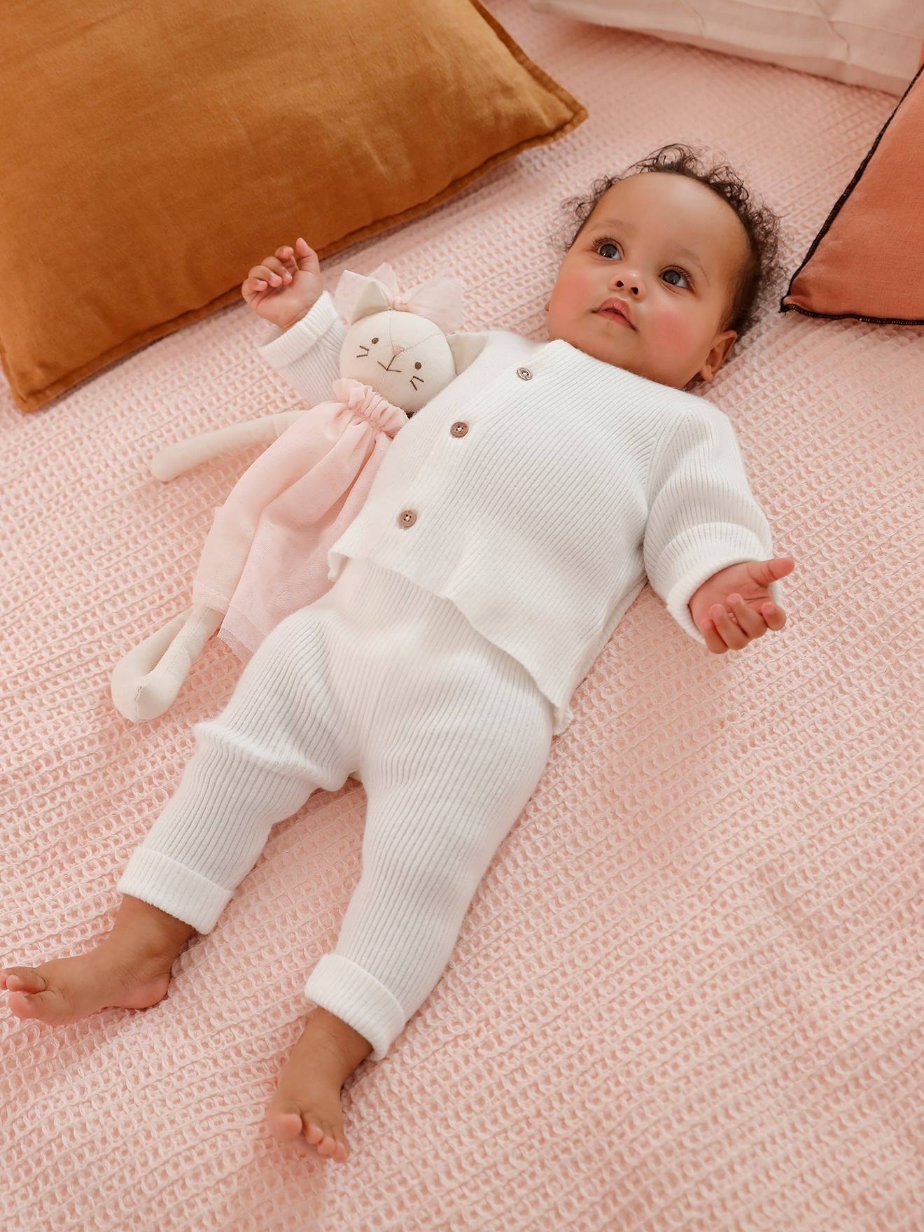 Ensemble mixte en tricot gilet et pantalon bébé blanc