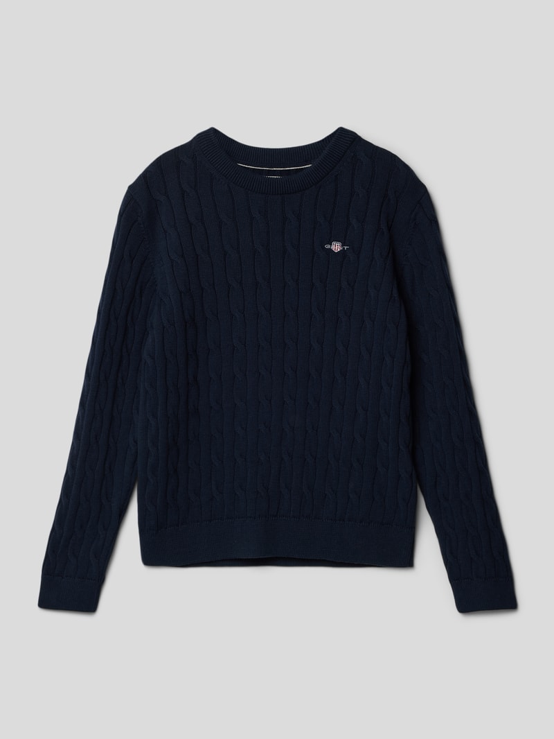 Strickpullover mit Zopfmuster Modell 'SHIELD' in blau