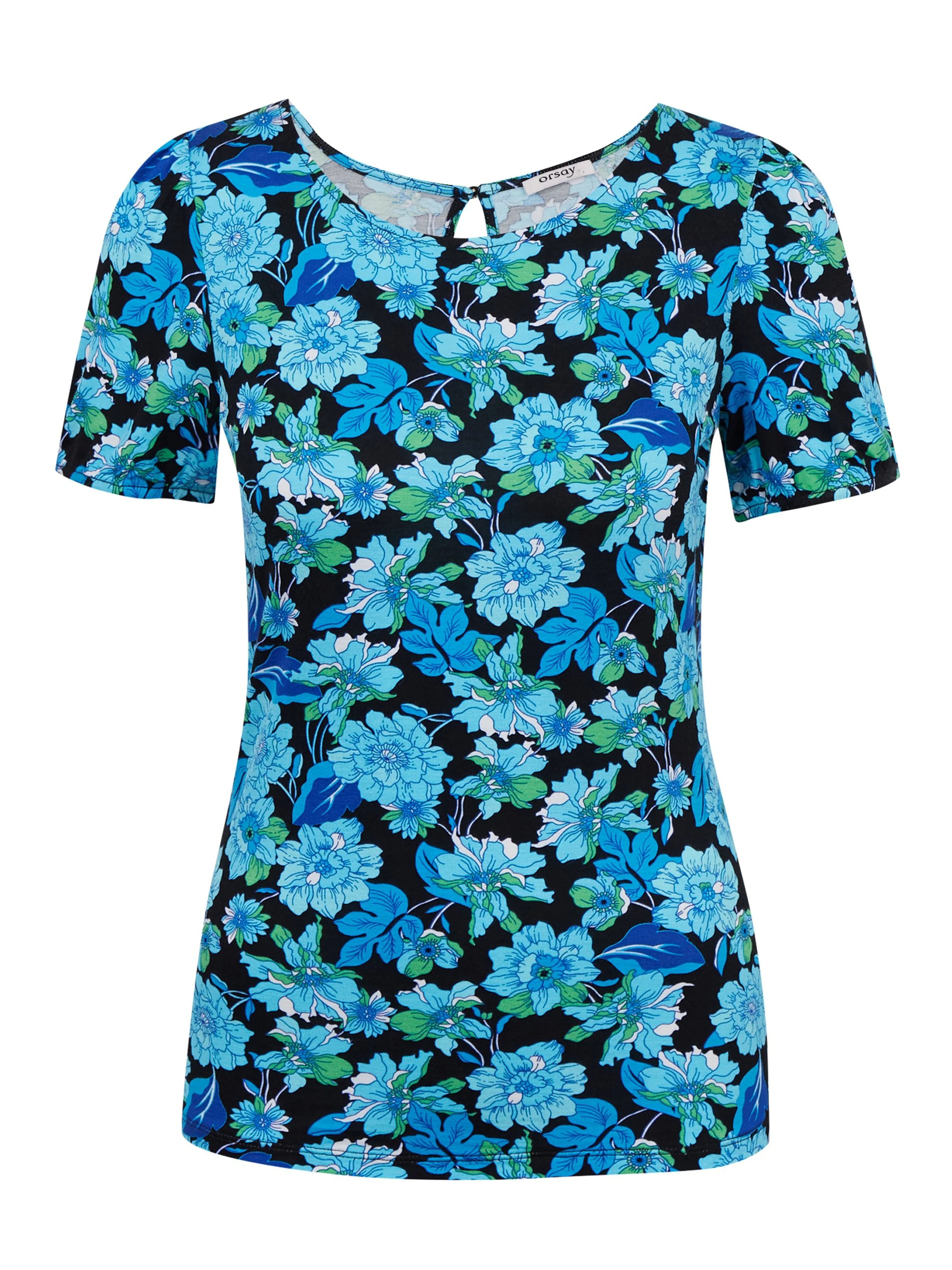 Blau-schwarzes Damen-Blumen-Shirt ORSAY