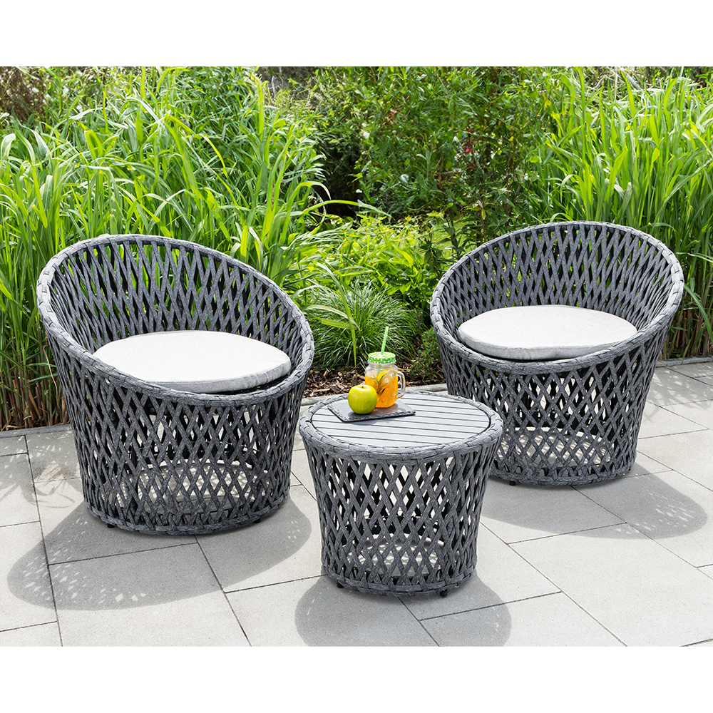 HC Garten & Freizeit Balkongarnitur RUA 3tlg. Balkonset Gartenset Tisch aus Akazienholz schwarz