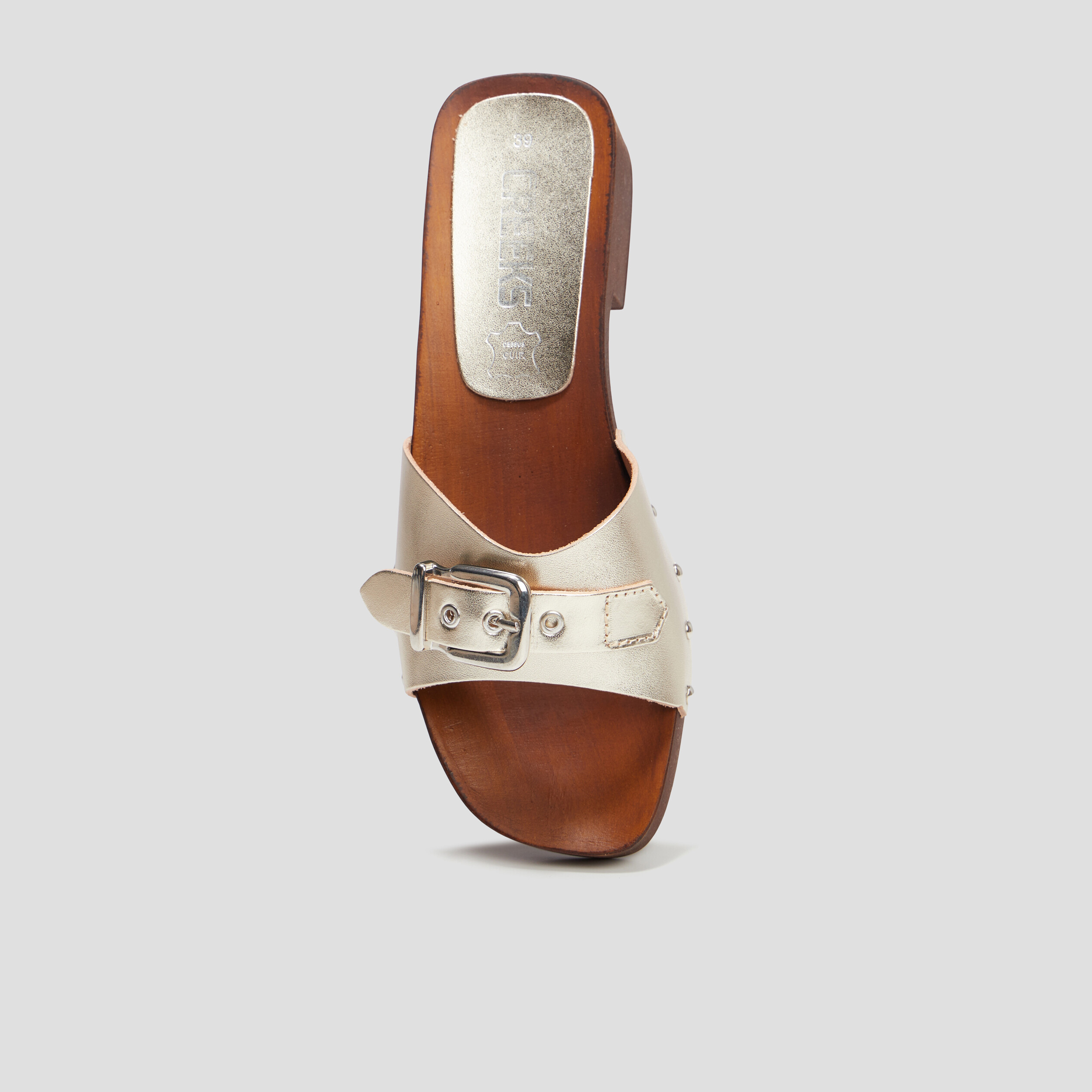 Mules sabots à boucles en cuir Creeks jaune or femme | La Halle