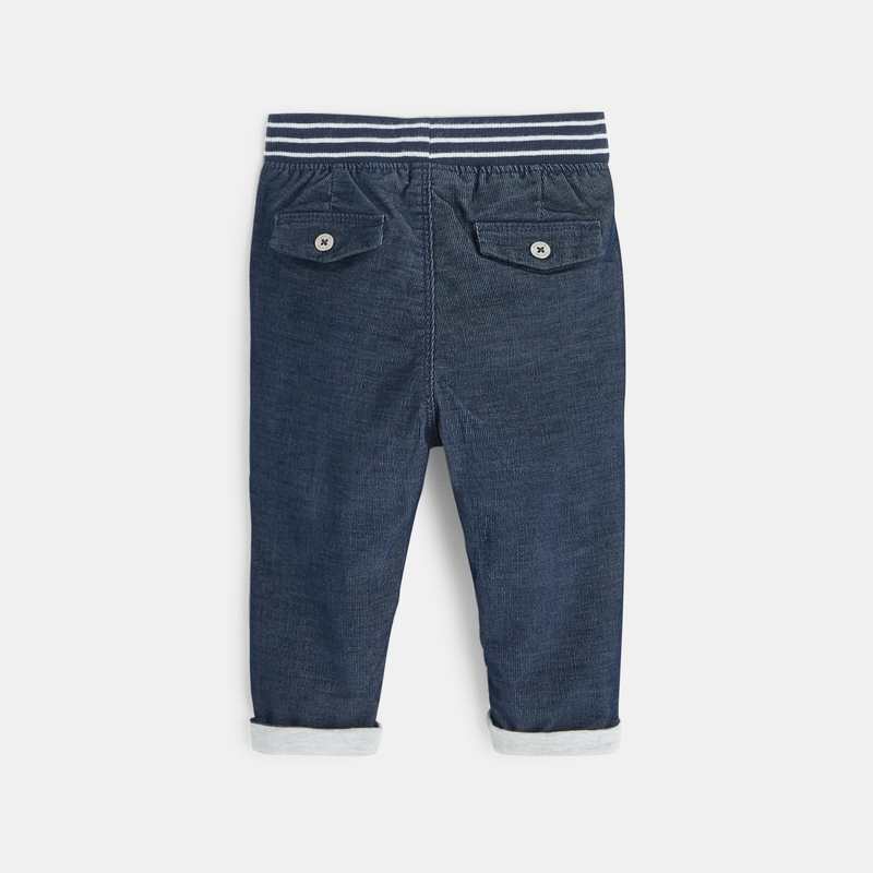Pantalon velours milleraie taille élastiquée bleu bébé garçon