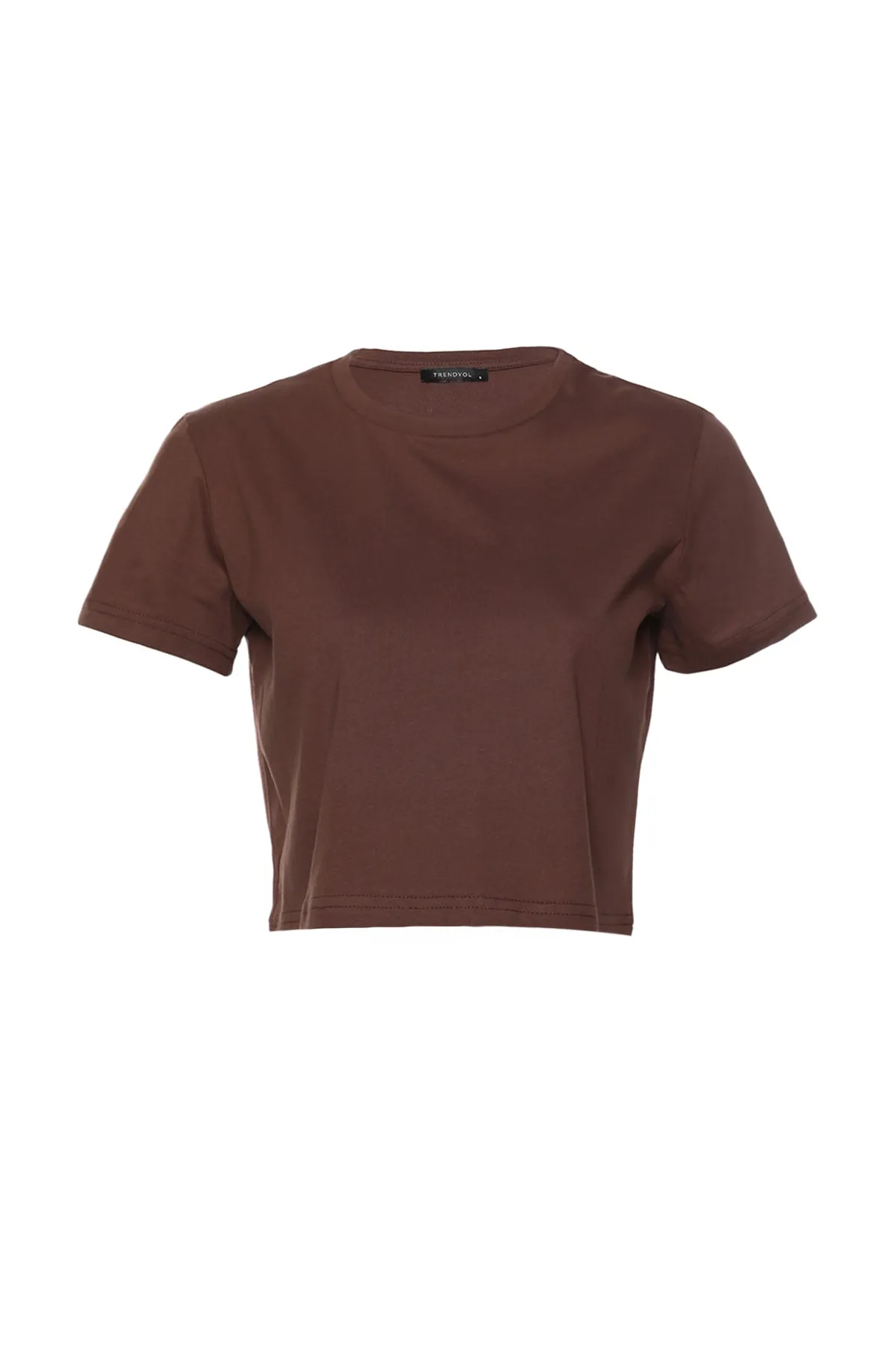 Trendyol Collection  Beigebraunes, kurz geschnittenes Strick-T-Shirt mit Rundhalsausschnitt im 2er-Pack aus 100 % Baumwolle TWOSS20TS1480