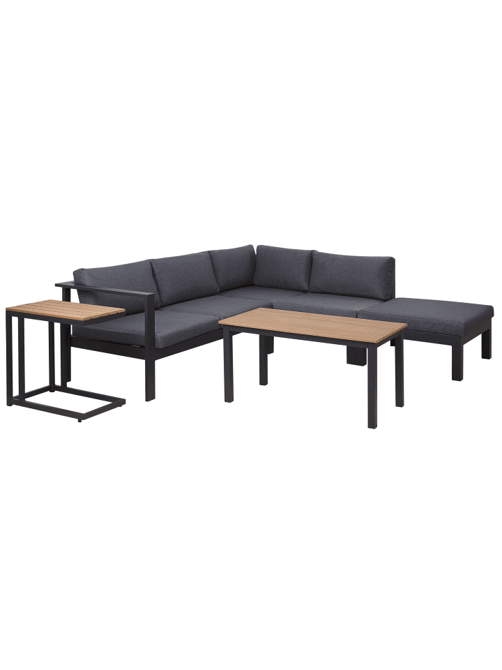 Beliani 4-tlg Lounge Set MESSINA in Schwarz/Heller Holzfarbton/Grau günstig kaufen onesize
