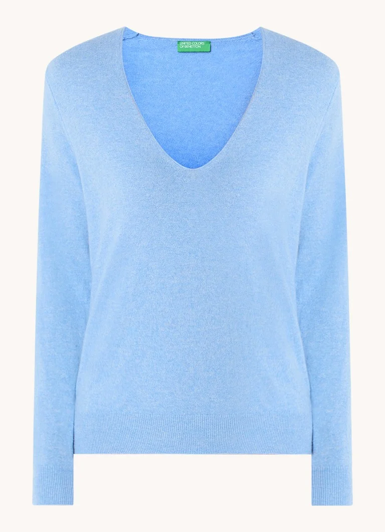 Maglione Benetton in lana vergine a maglia fine con scollo a V