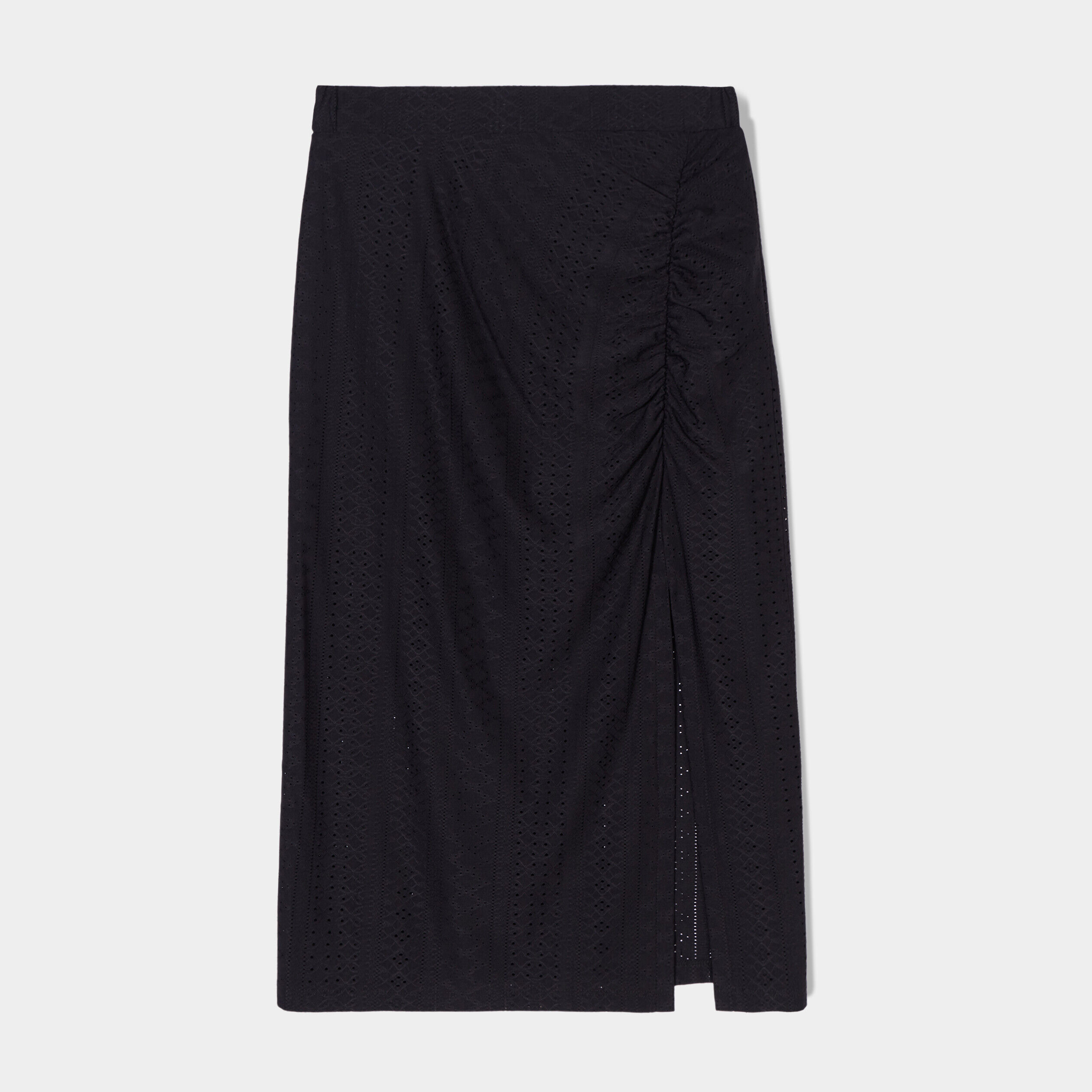 Jupe midi droite ajourée noir femme | Cache Cache