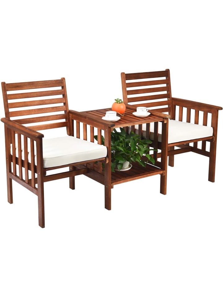 COSTWAY Gartenbank 2-Sitzer mit Beistelltisch in Braun günstig kaufen onesize