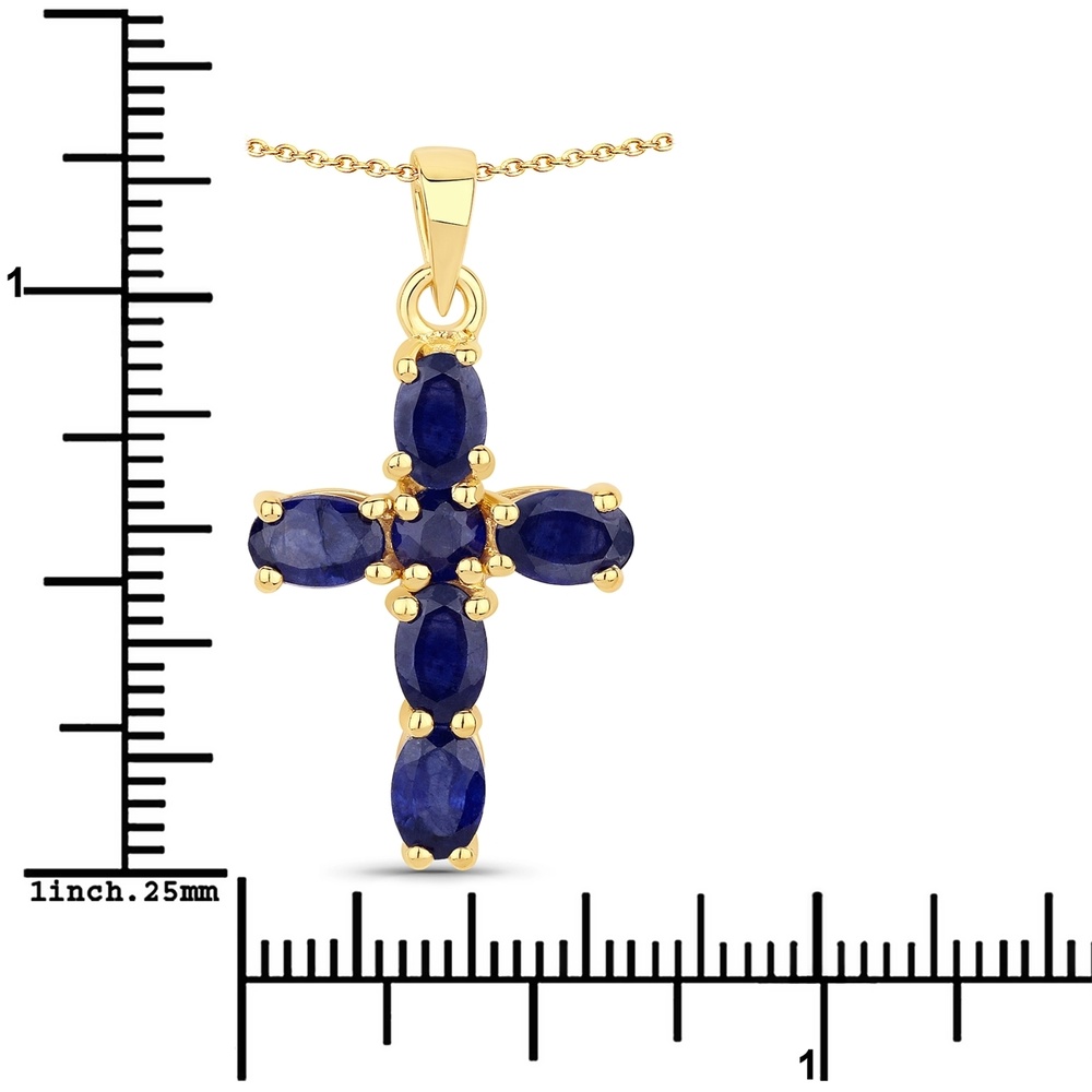 Rafaela Donata Chaîne Croix Argent sterling Saphir (verre rempli) en Or jaune Bijoux