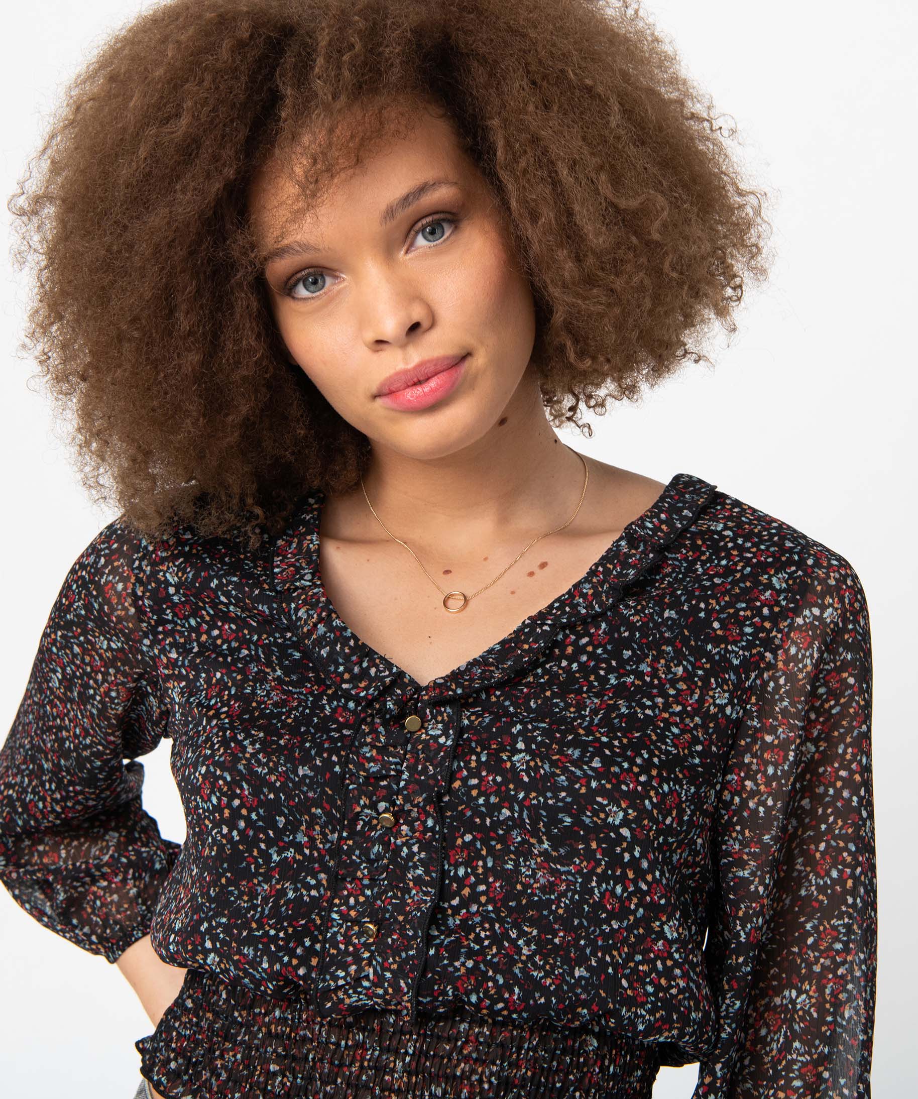 Blouse femme en voile à motifs fleuris imprime | GEMO