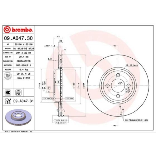 09.A047.31 BREMSSCHEIBE BREMBO VA  VP2 - ATU