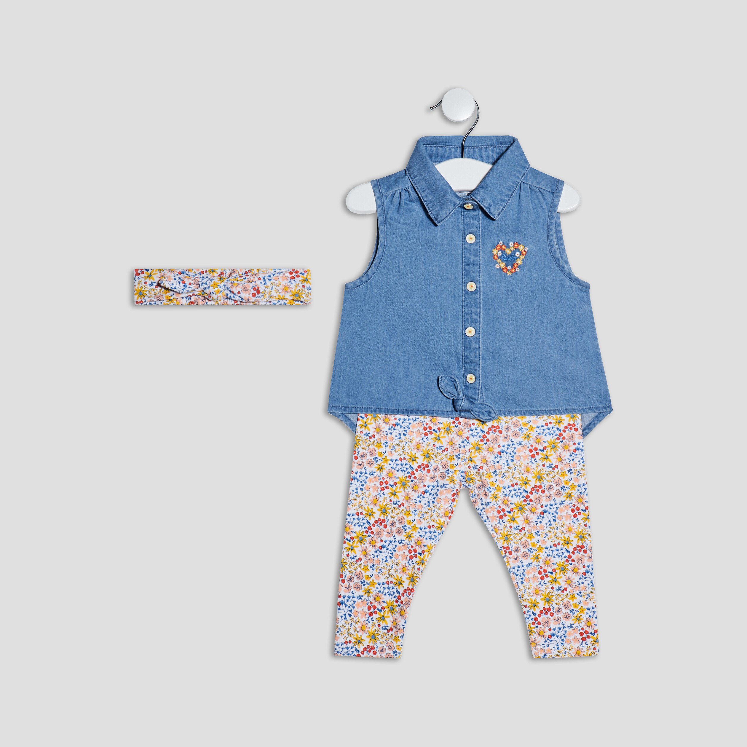 Ensemble 3 pièces denim stone bébé fille | La Halle