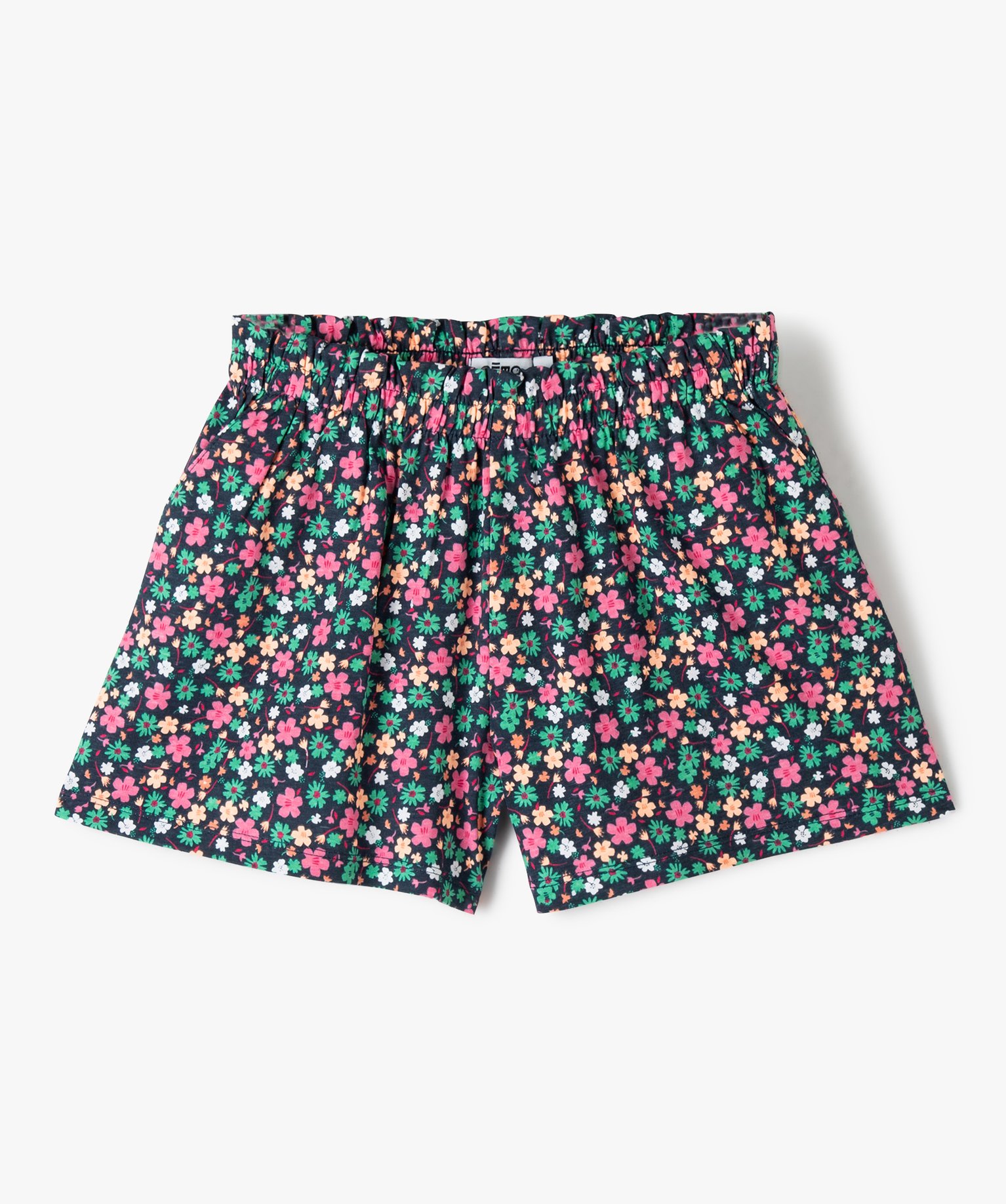 Short fille en maille imprimée à taille élastiquée marine | GEMO