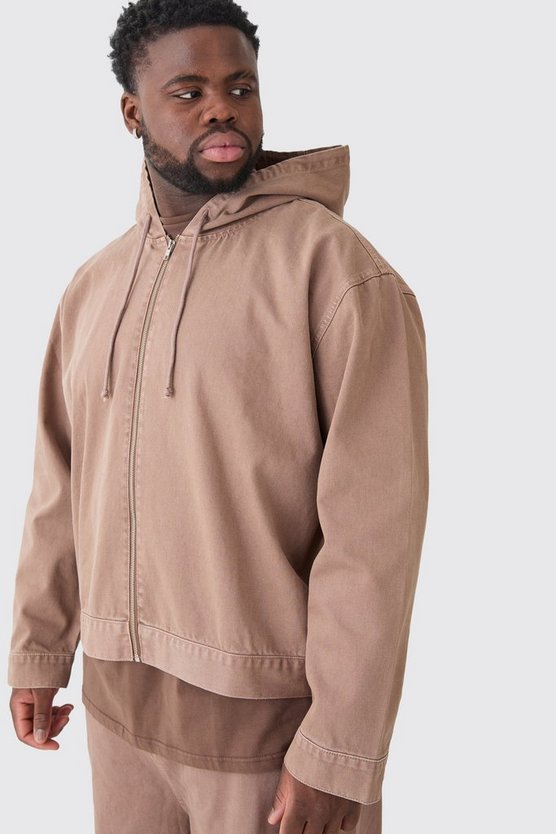 Plus Denim-Hoodie mit Reißverschluss