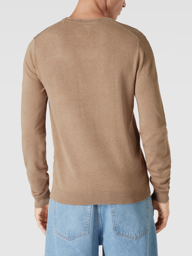 Pullover mit geripptem Rundhalsausschnitt in sand meliert