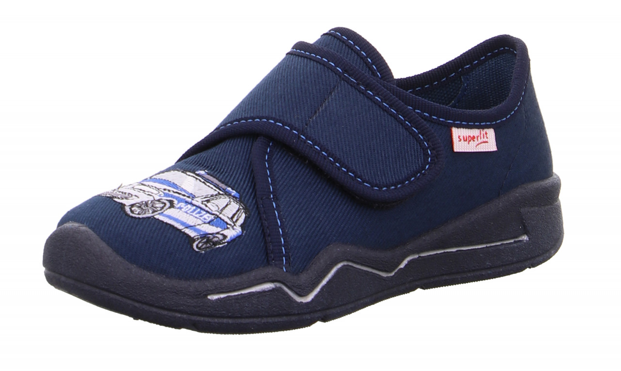 BENNY - Blau/Weiss Hausschuh mit Klettverschluss