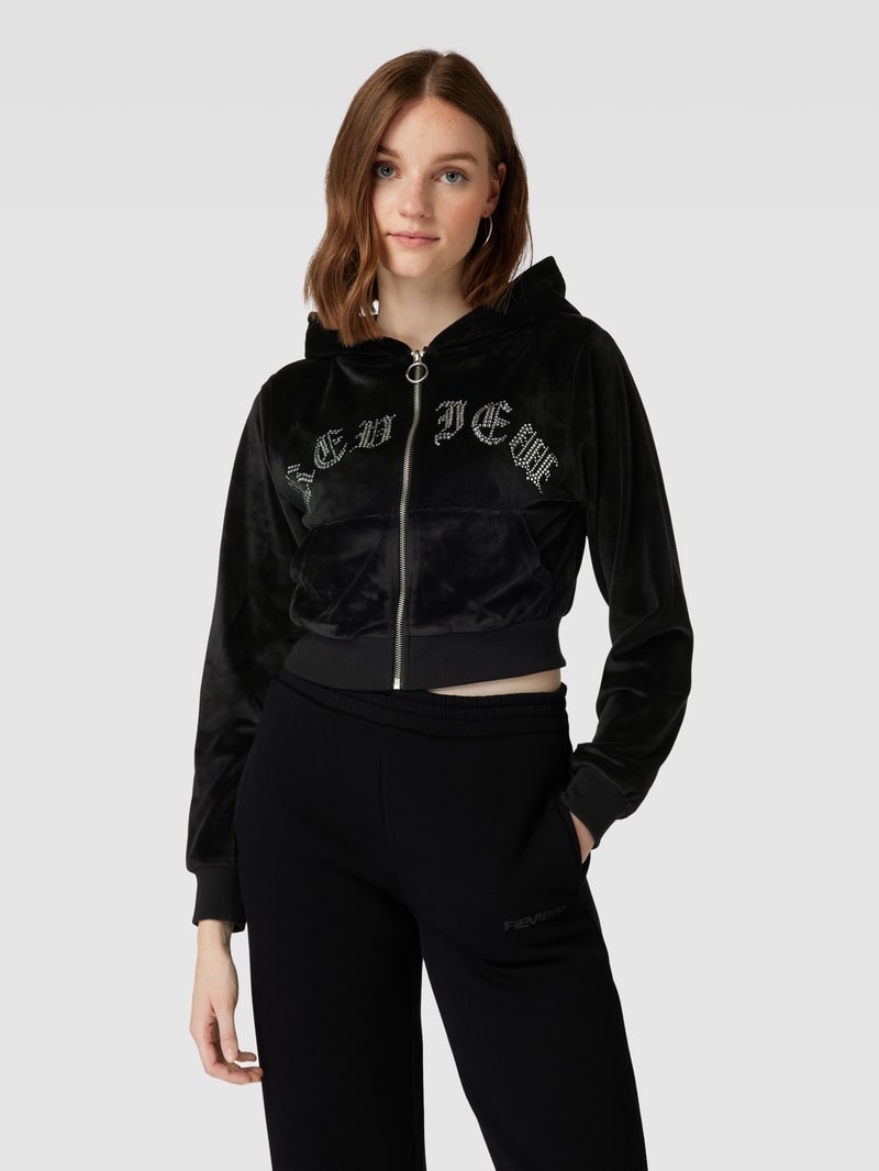 Sweatjacke mit Label-Detail in schwarz