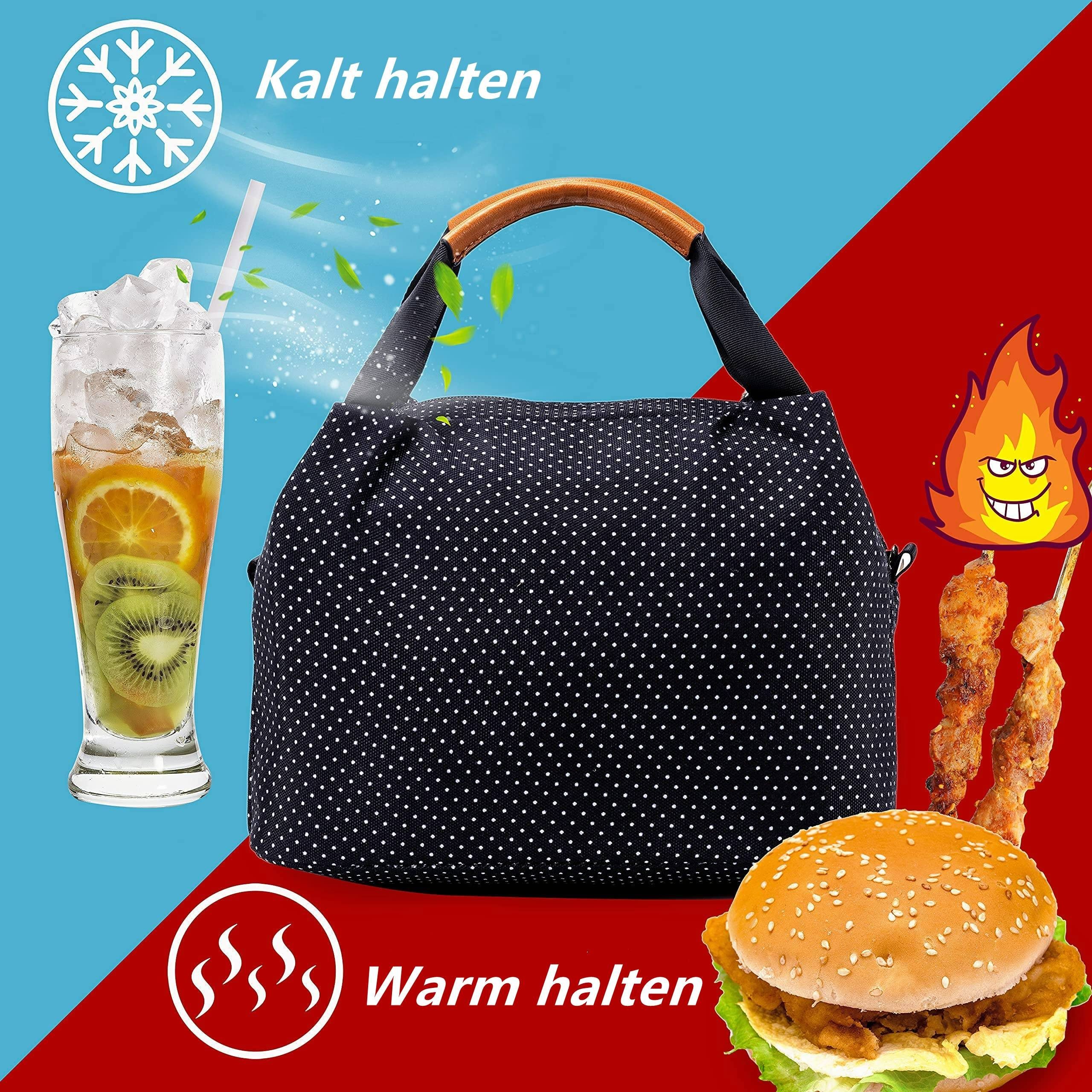 TAN.TOMI Thermobehälter TAN.TOMI Lunchtasche Kühltasche Isoliertasche Lunchbag Thermotasche mit Reißverschluss, Klein und Faltbar aus wasserdichtem Material für Arbeit, Schule, unterwegs und Picknick, Polyester