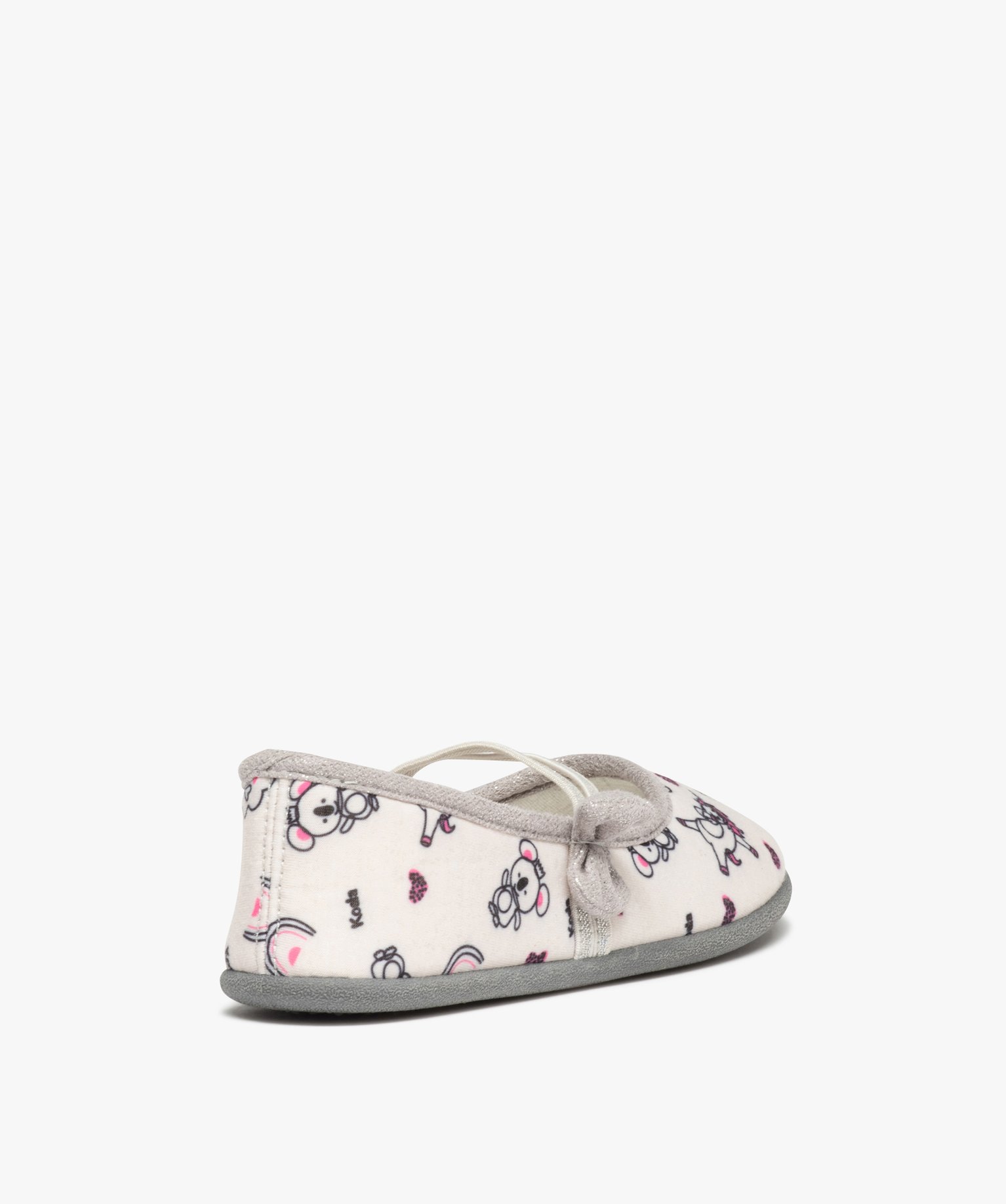 Chaussons fille ballerines imprimées à bride élastiquée gris | GEMO