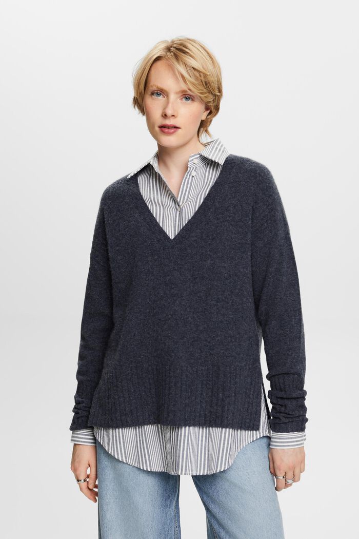 Wollmix-Pullover mit V-Ausschnitt