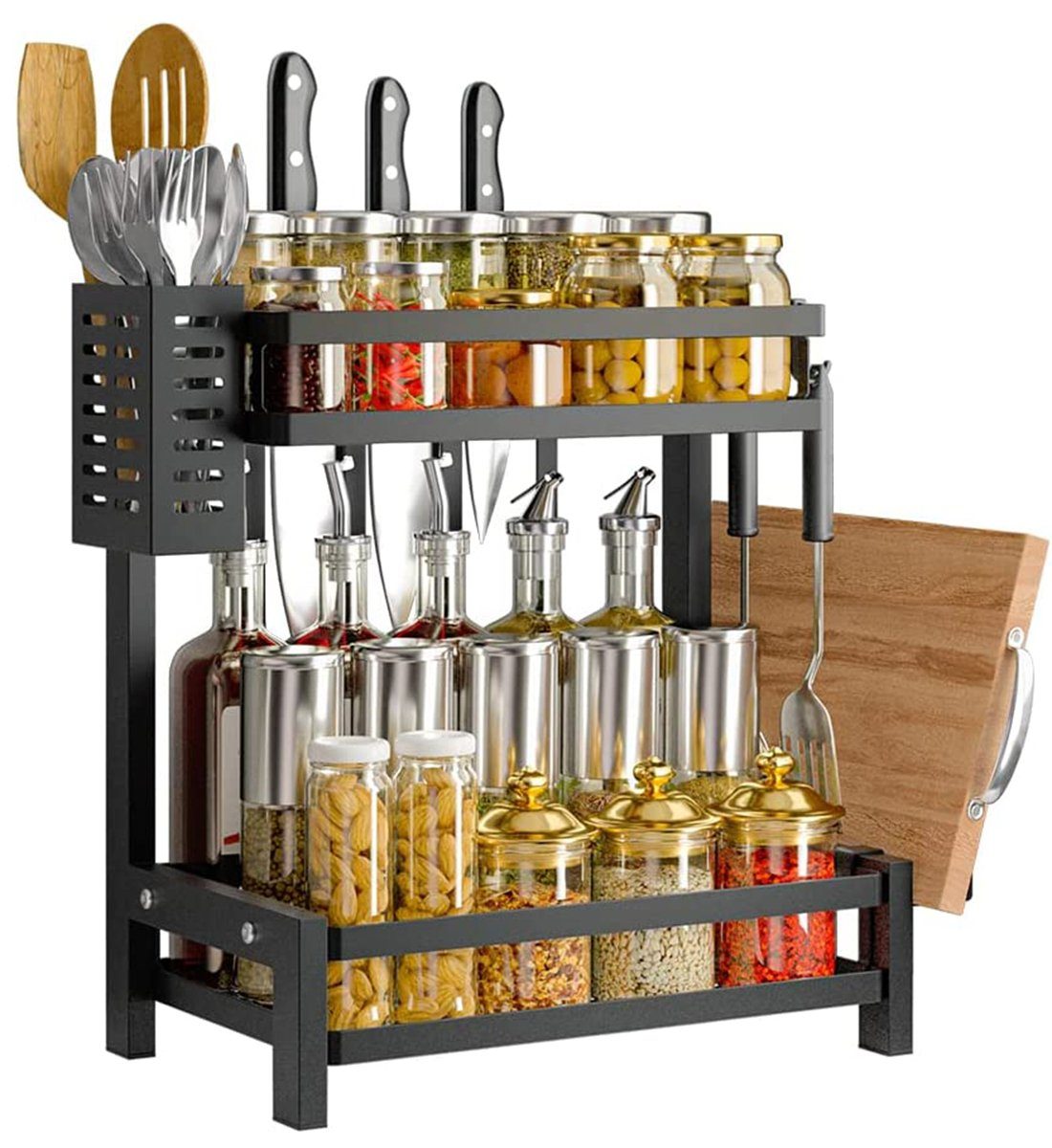 Haiaveng Gewürzregal Multifunktional Gewürzregal stehend,2 Etagen Rostfrei Gewürzständer, Duschregal, für Küche Aufbewahrung,Küchen Organizer