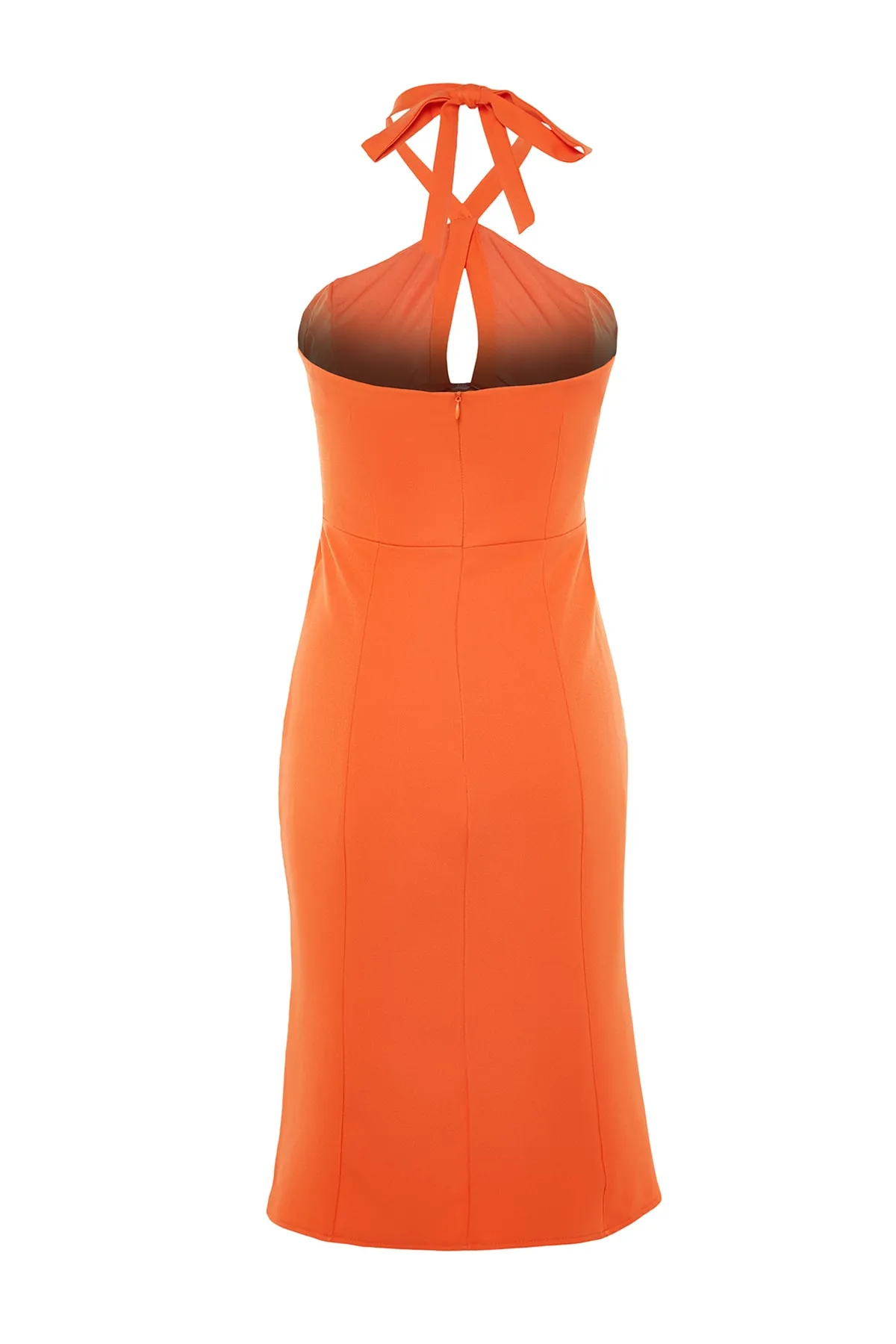 Trendyol Collection  Orangefarbenes Midikleid mit gewebtem Kragen und detailliertem Webkragen TWOSS23EL00110