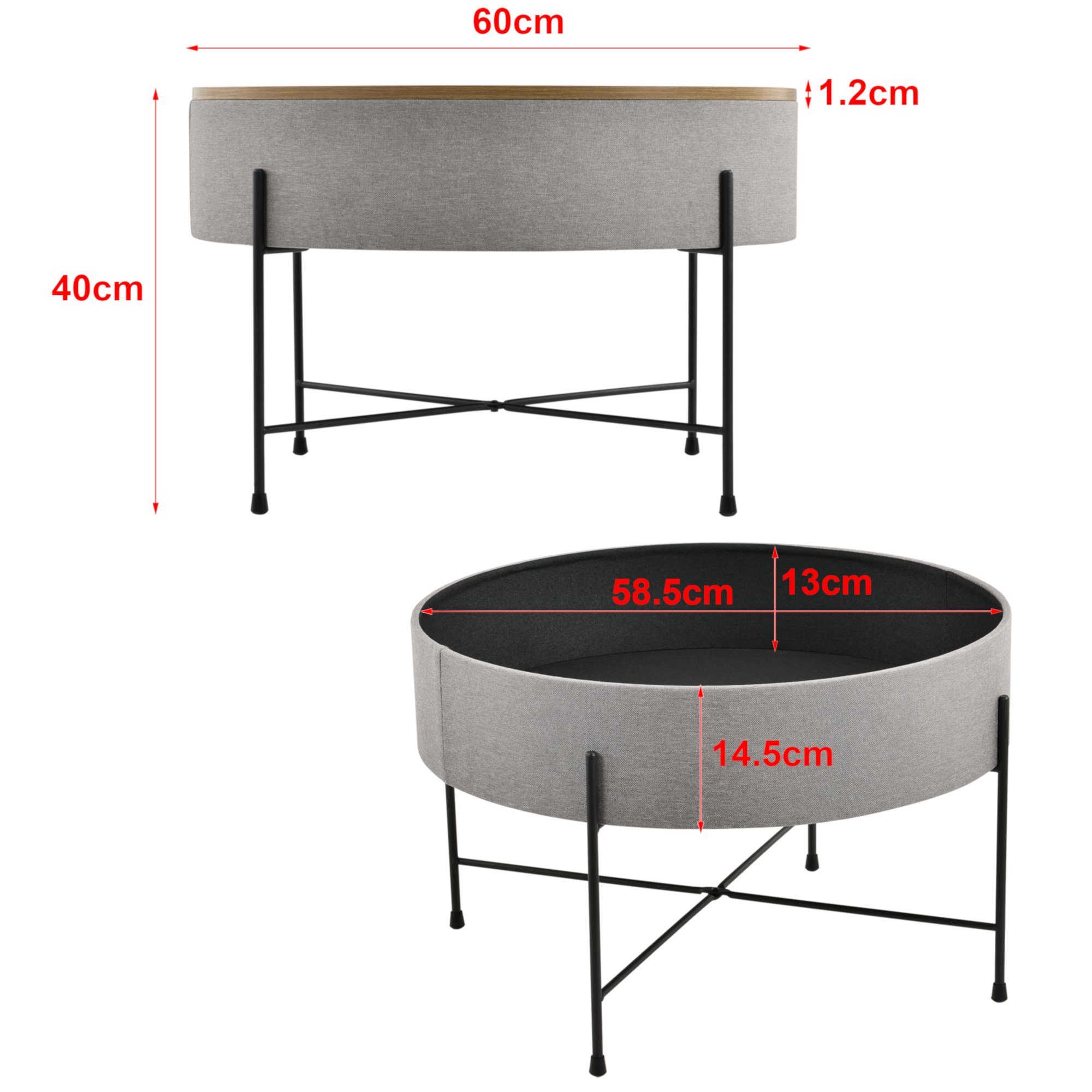 en.casa Couchtisch, Stylischer Couchtisch Tauranga Rund Wallnussoptik/Grau