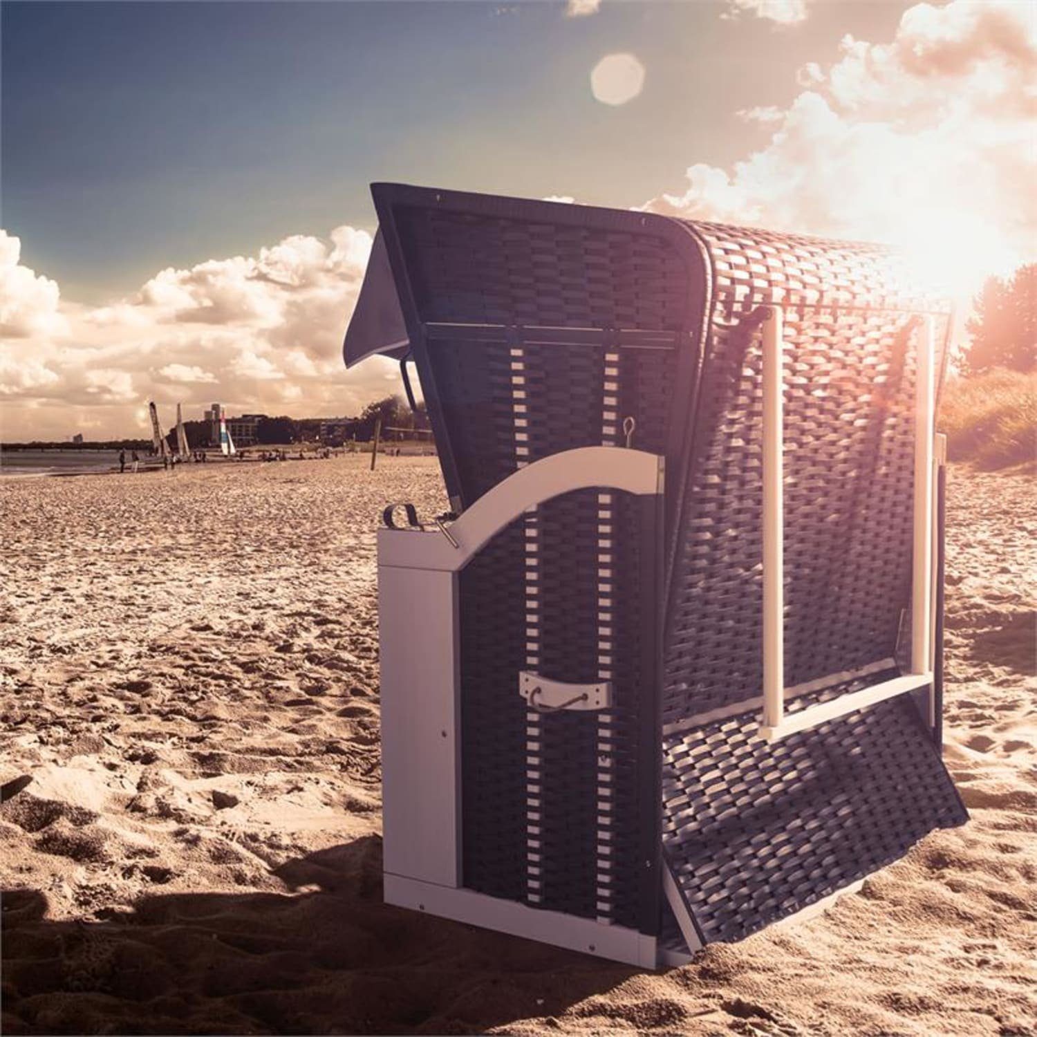 blumfeldt Strandkorb Hiddensee Strandkorb XL 2-Sitzer Volllieger grau, BxTxH: 118x100x160 cm, HMD1-Hiddensee-Grau, (6-tlg)