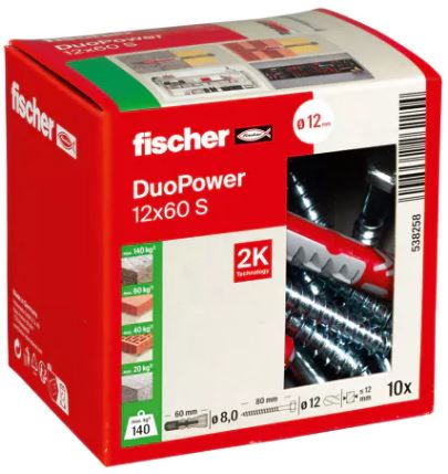 Fischer 538258 DuoPower plug 12x60 with hexagon screw 10 pieces