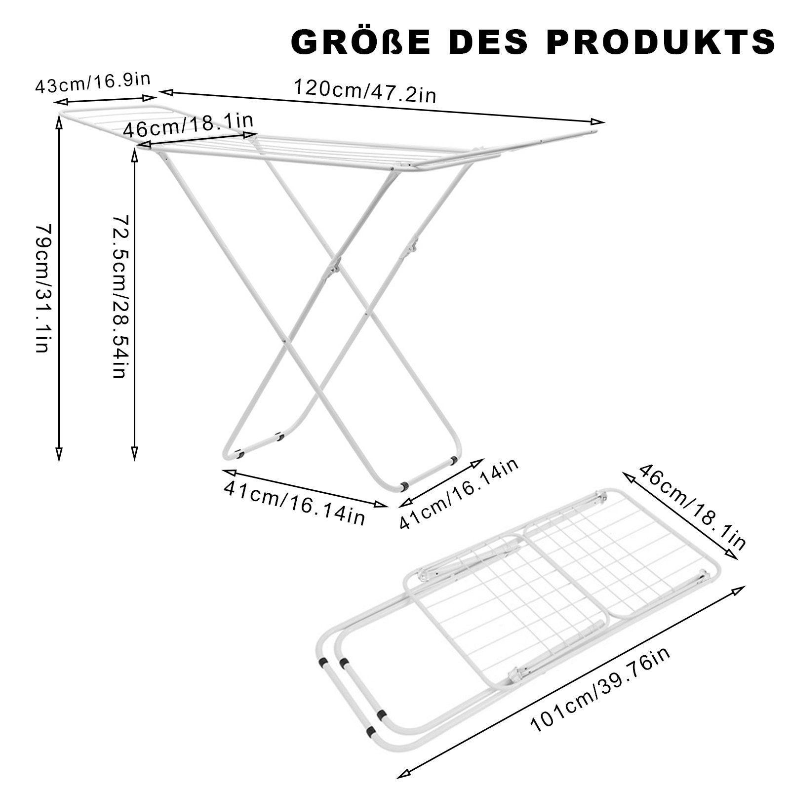 TWSOUL Wäscheständer X-förmiger Boden-Wäscheständer,., Faltbares Design, Weiß