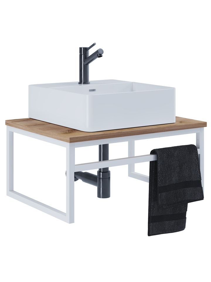 VCM  2-tlg. Waschplatz Waschtisch Waschbecken Bitila 60 in Weiß / Honig-Eiche günstig kaufen onesize