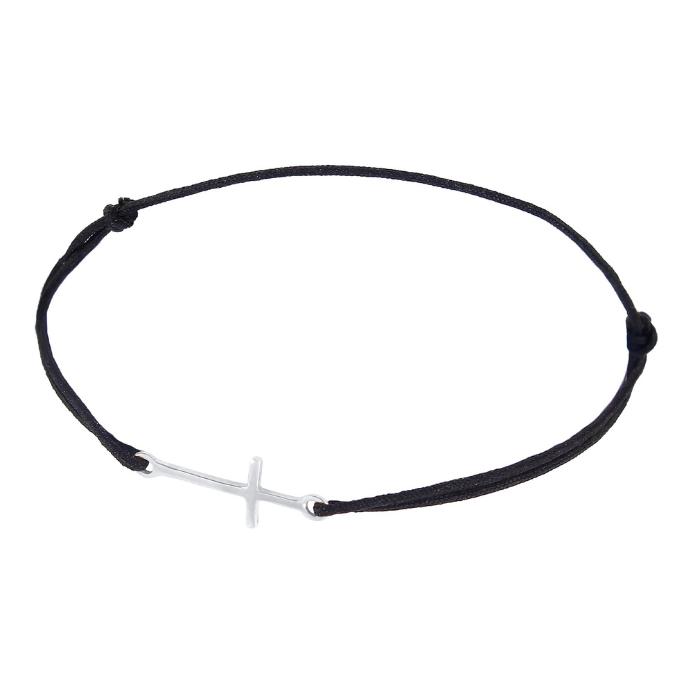 Elli Elli Bracelet Femmes Tendance Croix Symbole Élastique Nylon Noir en argent sterli Bracelet