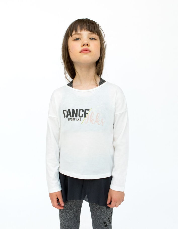 T-shirt 2-en-1 blanc et brassière grise fille
