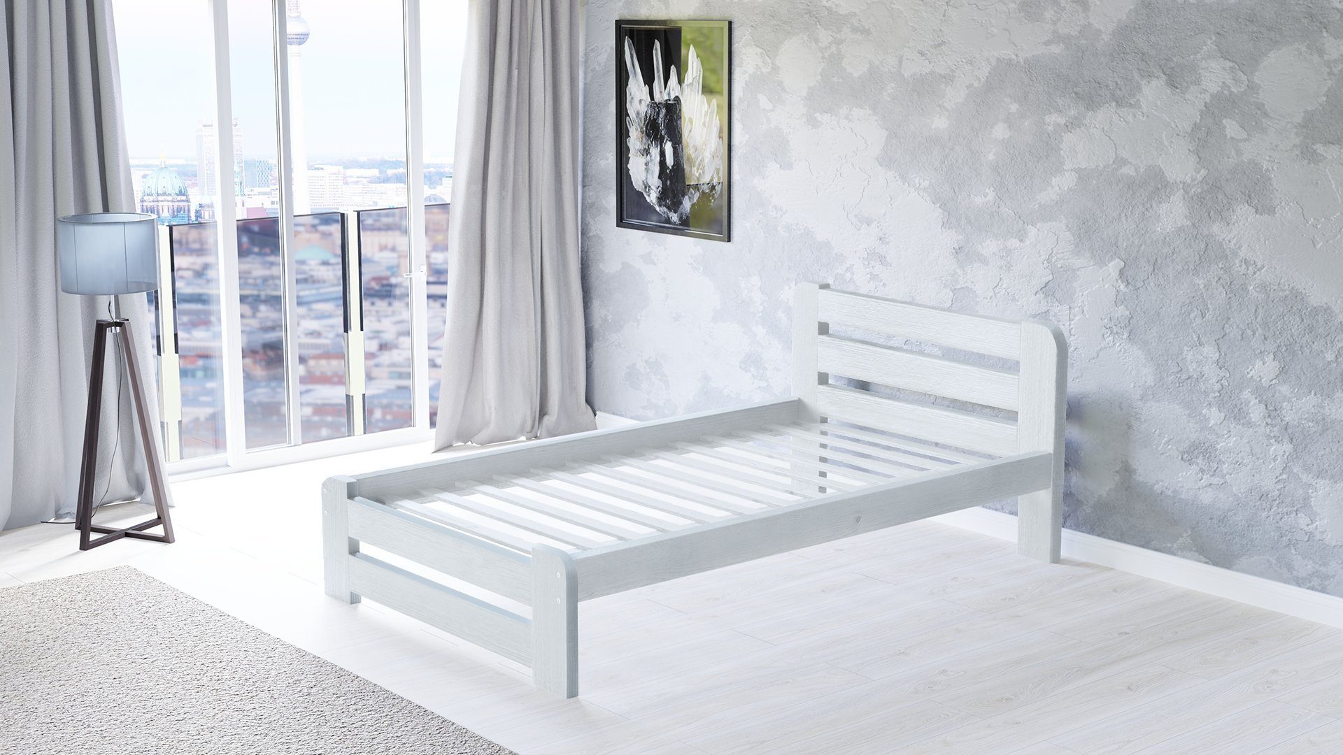 Furnify Holzbett Holzbett futtonbett bettgestell bett Weiß 90x200 Ohne Matratze